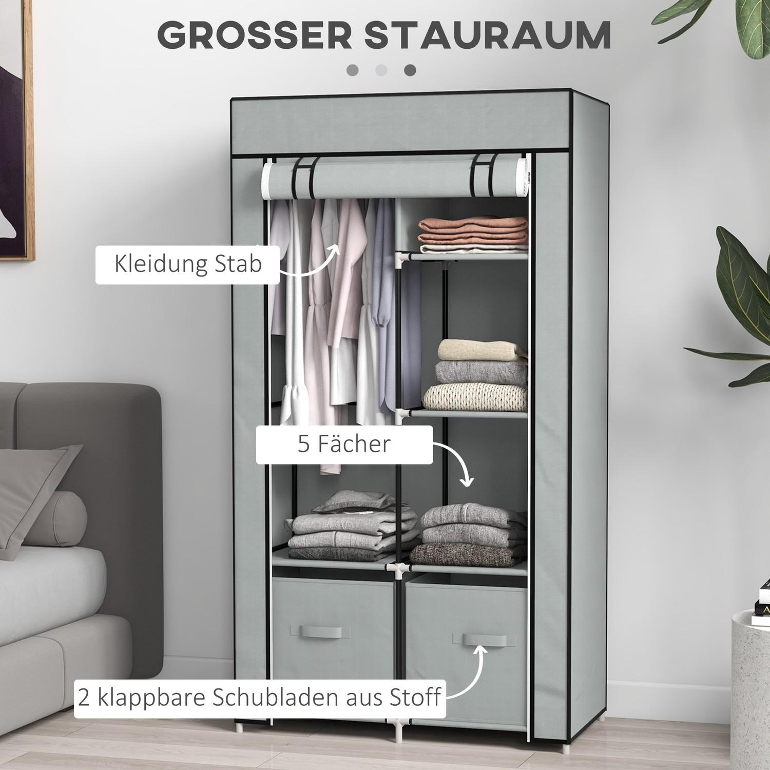Northio Armoire En Tissu, Armoire Peu Encombrante Avec 5 Compartiments Et Tringle À Vêtements, Fermeture Éclair, Armoire Pliante, Gris Clair  