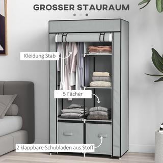 Northio Armoire En Tissu, Armoire Peu Encombrante Avec 5 Compartiments Et Tringle À Vêtements, Fermeture Éclair, Armoire Pliante, Gris Clair  