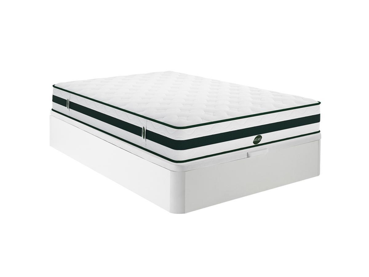 Image of Set Untergestell mit Bettkasten + 5-Zonen-Taschenfederkernmatratze - 160 x 200 cm - Stärke 24 cm - Weiß - AGATHE von NATUREA Set Untergestell mit Bettkasten + 5-Zonen-Taschenfederkernmatratze - 160 x 200 cm - Stärke 24 cm - Weiß - AGATHE von NATUREA