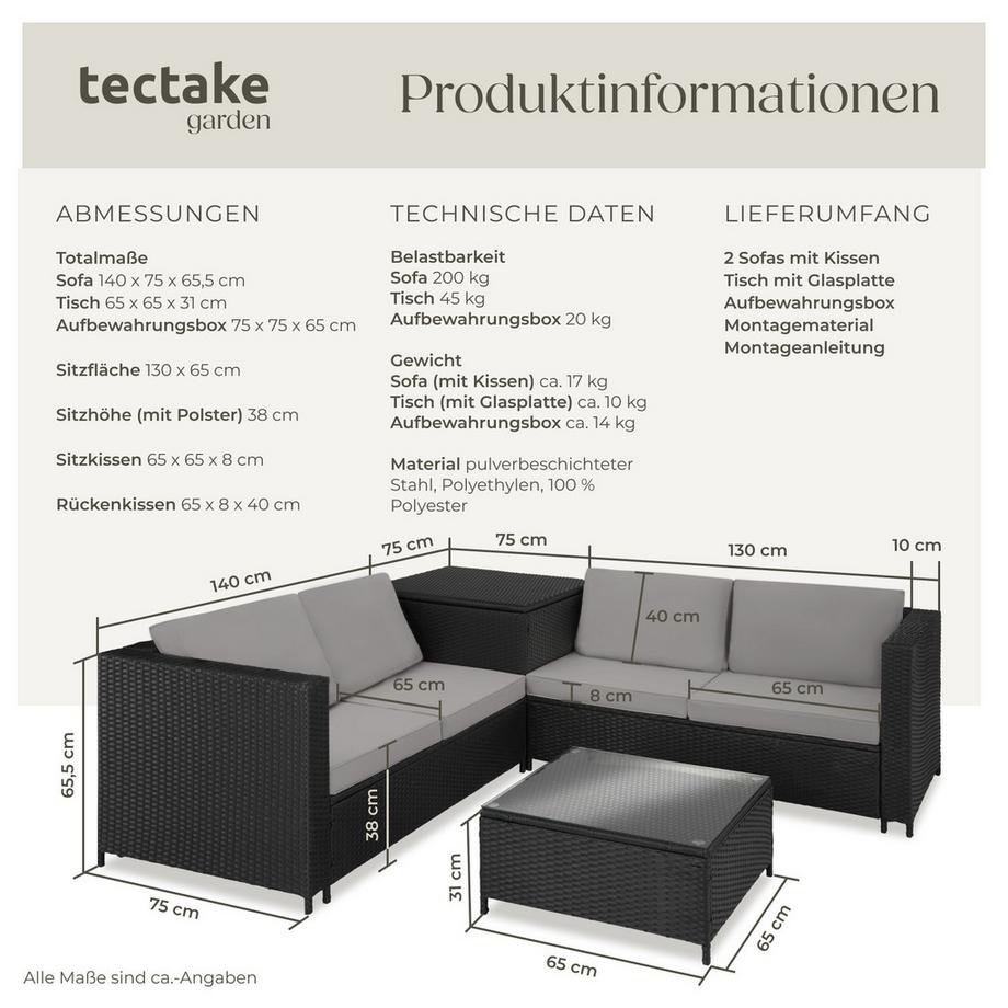 Tectake Salottino lounge in rattan  Siena per 4 persone  