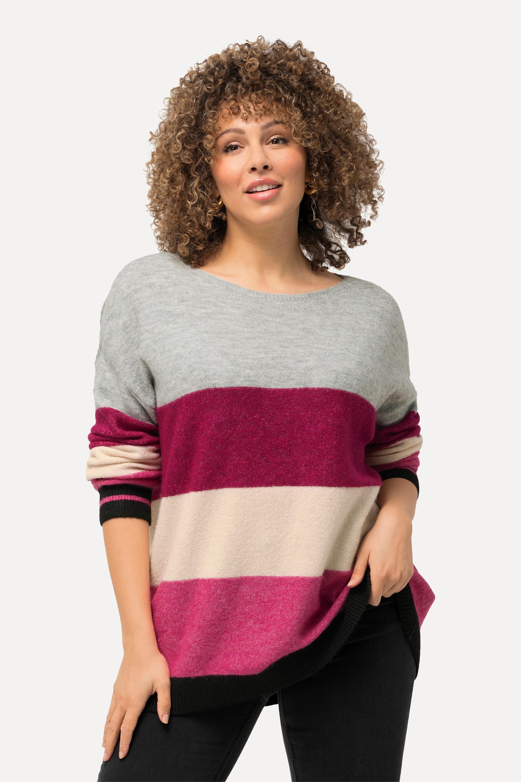 Ulla Popken  Pullover, Streifen, Oversized, Rundhals, Langarm 