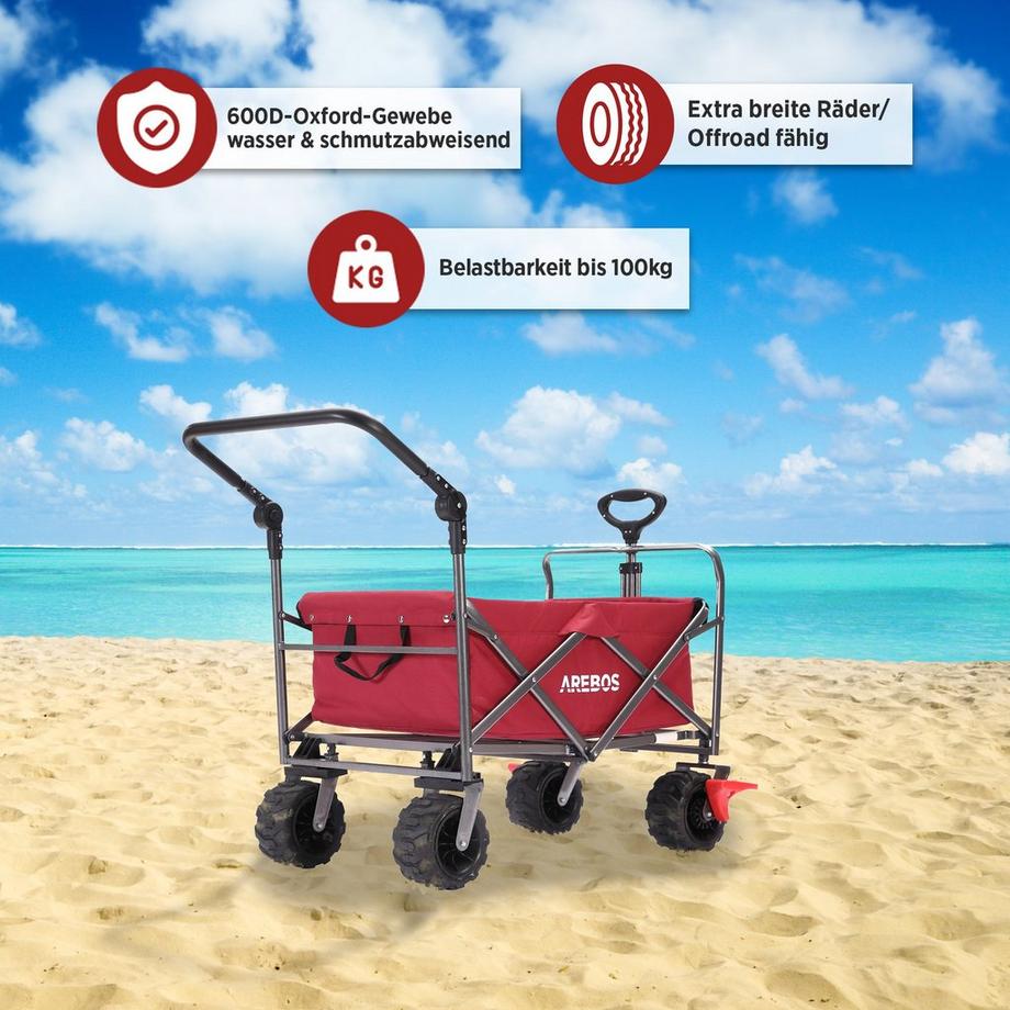 Arebos  Charrette à bras | Chariot de transport | Pliable | avec tige télescopique 