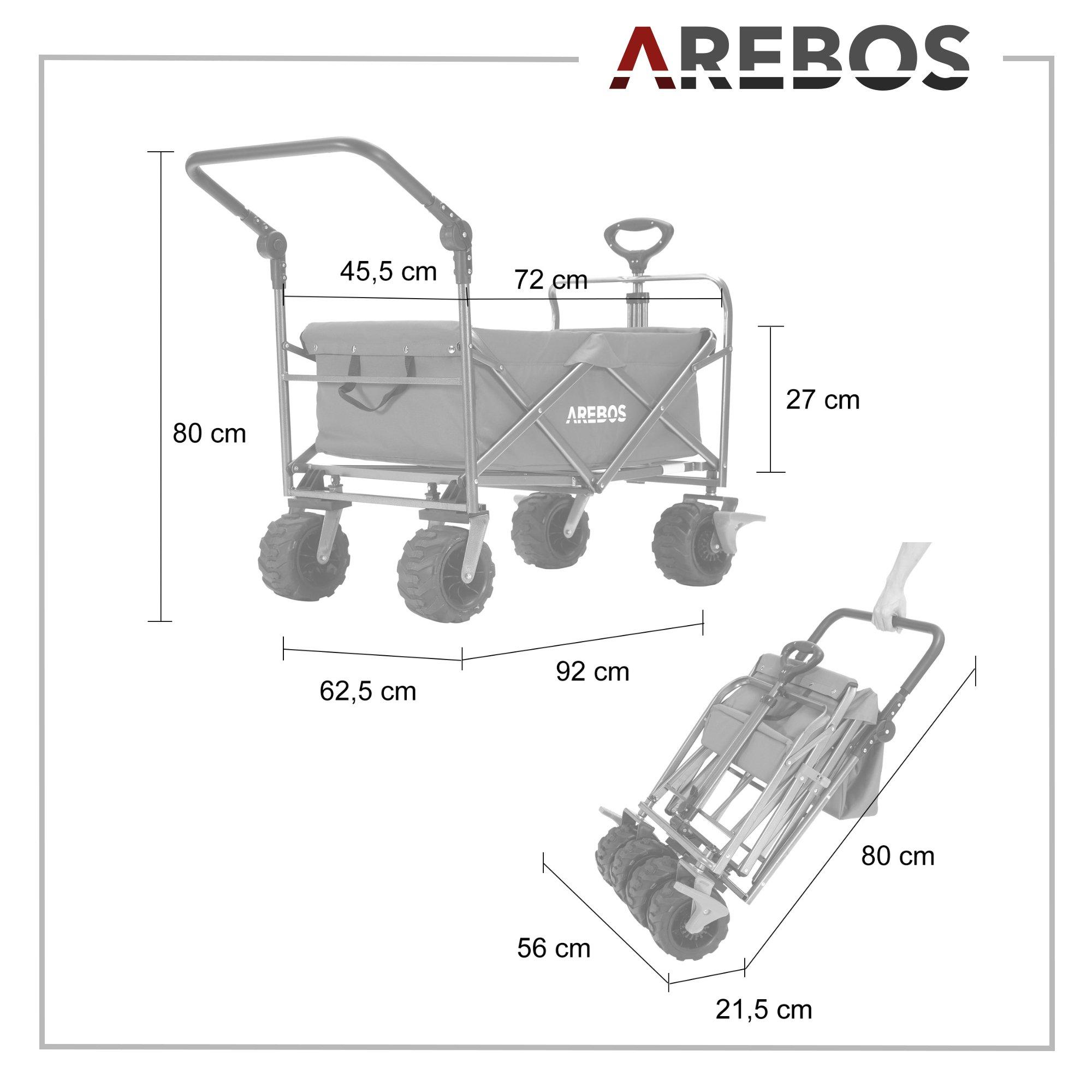 Arebos  Charrette à bras | Chariot de transport | Pliable | avec tige télescopique 