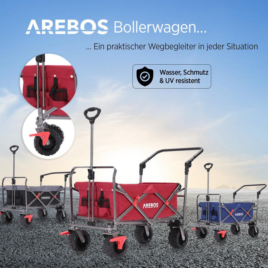 Arebos  Charrette à bras | Chariot de transport | Pliable | avec tige télescopique 
