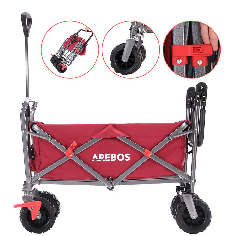 Arebos  Charrette à bras | Chariot de transport | Pliable | avec tige télescopique 