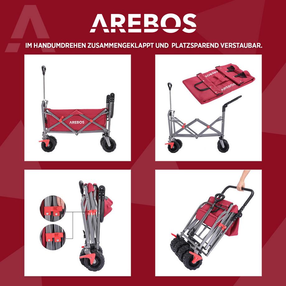Arebos  Charrette à bras | Chariot de transport | Pliable | avec tige télescopique 