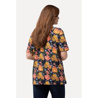 Ulla Popken  T-shirt con fiori, scollo rettangolare e mezze maniche 