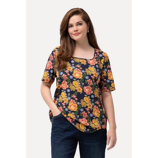 Ulla Popken  T-shirt con fiori, scollo rettangolare e mezze maniche 