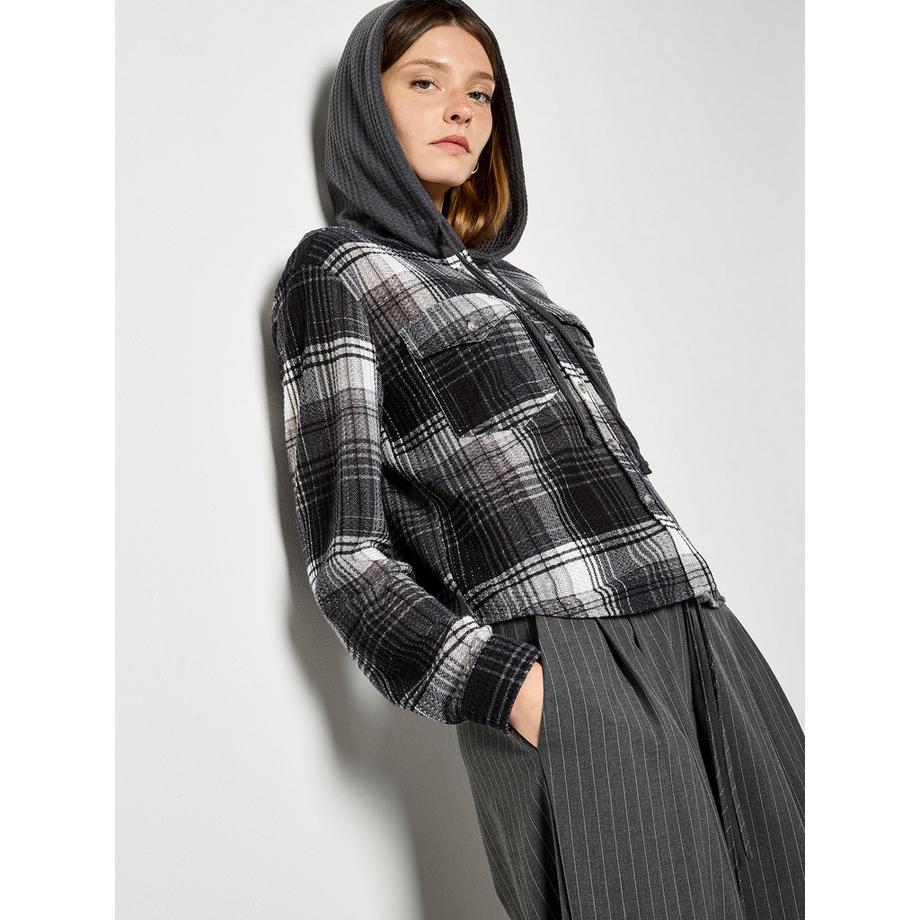 APRICOT Chemise à carreaux texturée avec capuche  
