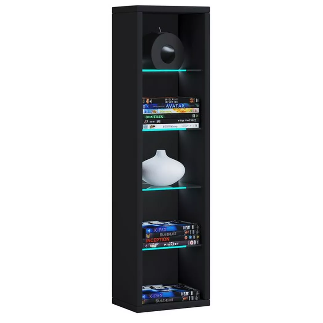 VCM - Holzregal stehend | platzsparender CD-Schrank | Elegantes DVD-Regal stehend | Blu-Ray Regal | CD Regal - Rasato, One Size, Nero