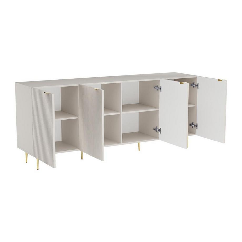 Vente-unique  Buffet avec 4 portes en MDF et acier - Beige et Doré - YESINIA 