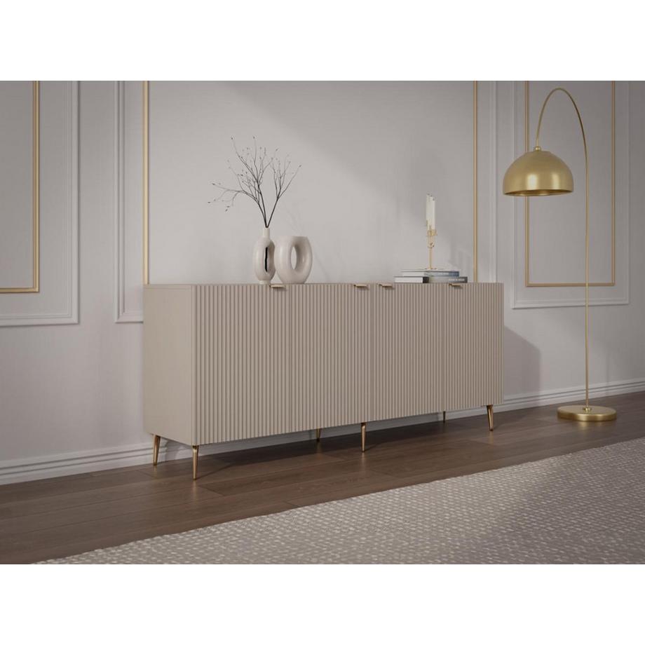 Vente-unique  Buffet avec 4 portes en MDF et acier - Beige et Doré - YESINIA 