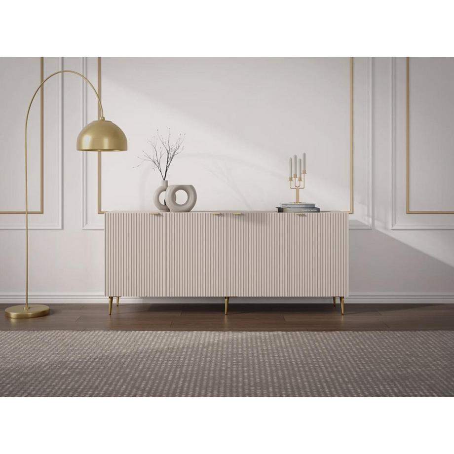 Vente-unique  Buffet avec 4 portes en MDF et acier - Beige et Doré - YESINIA 