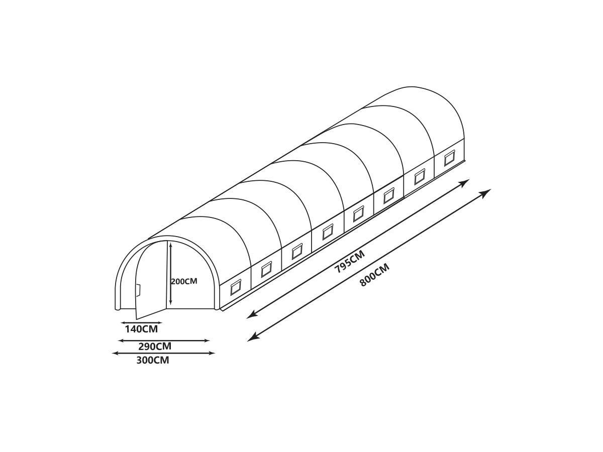 Vente-unique Serra a tunnel con struttura in Acciaio e porta 24 m² L300 x l800 x H200 cm - ALOCASIA  