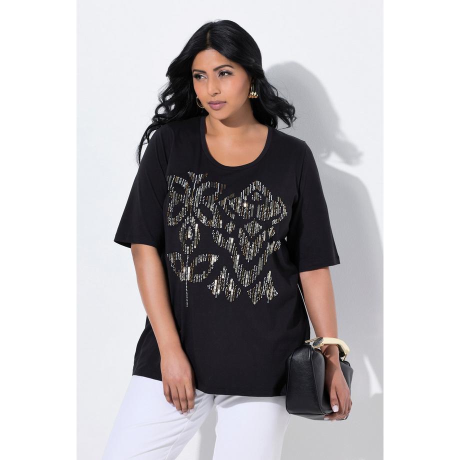 Ulla Popken Classic Pailletten Rundhals Halbarm T-Shirt  
