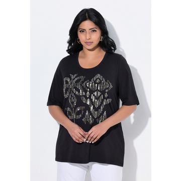 T-shirt classica con paillettes, scollo a V e mezze maniche