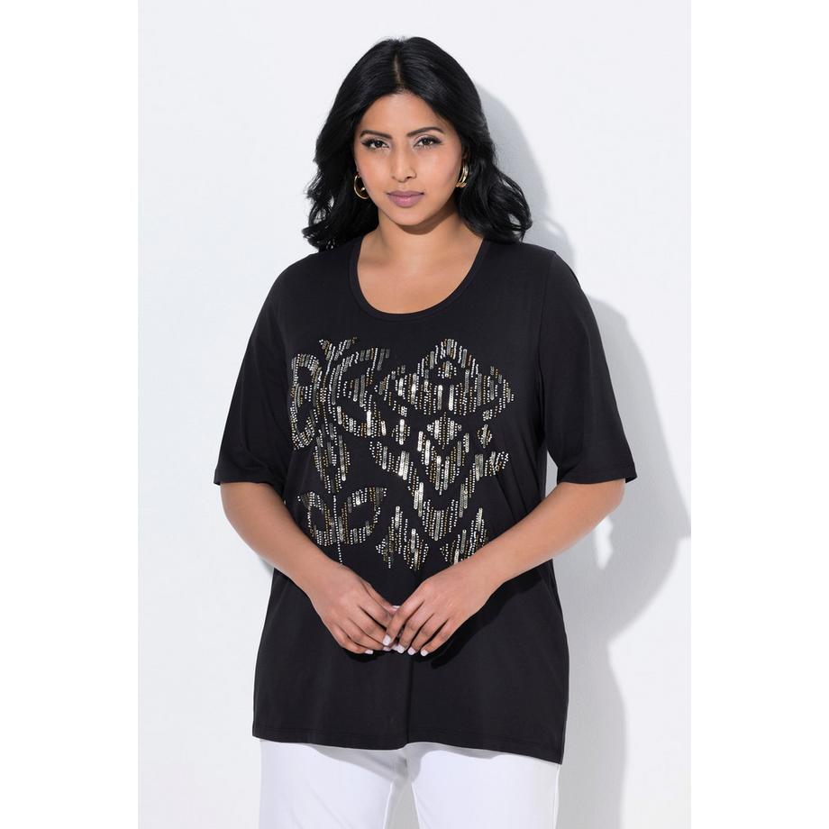 Ulla Popken Classic Pailletten Rundhals Halbarm T-Shirt  