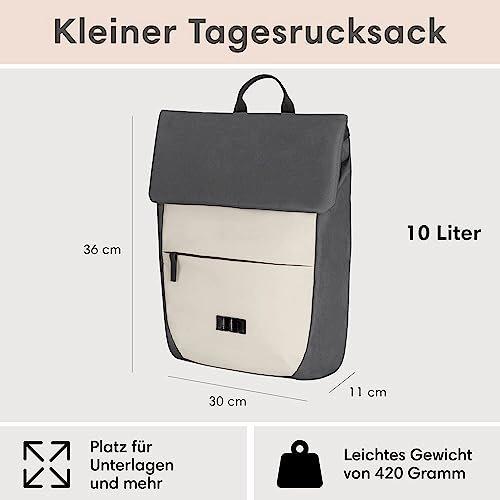 Only-bags.store Rucksack Small Beige Schwarz - Ronja - Moderner Tagesrucksack mit Laptopfach für Uni-Business-City  