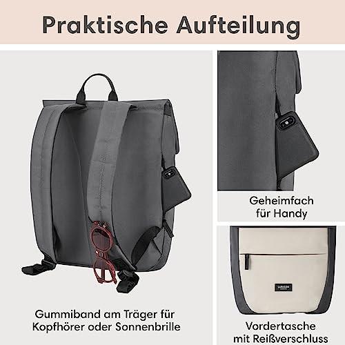 Only-bags.store Rucksack Small Beige Schwarz - Ronja - Moderner Tagesrucksack mit Laptopfach für Uni-Business-City  