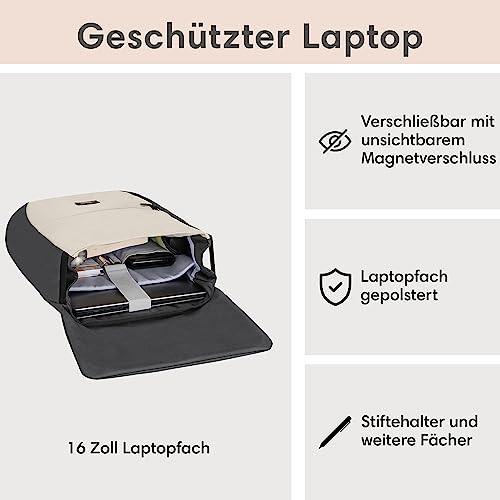 Only-bags.store Rucksack Small Beige Schwarz - Ronja - Moderner Tagesrucksack mit Laptopfach für Uni-Business-City  