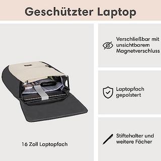 Only-bags.store Rucksack Small Beige Schwarz - Ronja - Moderner Tagesrucksack mit Laptopfach für Uni-Business-City  