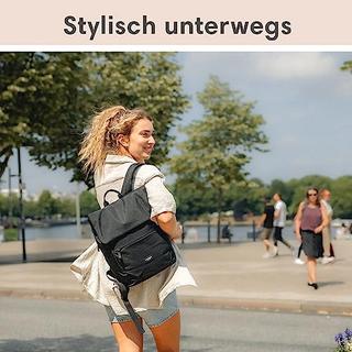 Only-bags.store Rucksack Small Beige Schwarz - Ronja - Moderner Tagesrucksack mit Laptopfach für Uni-Business-City  