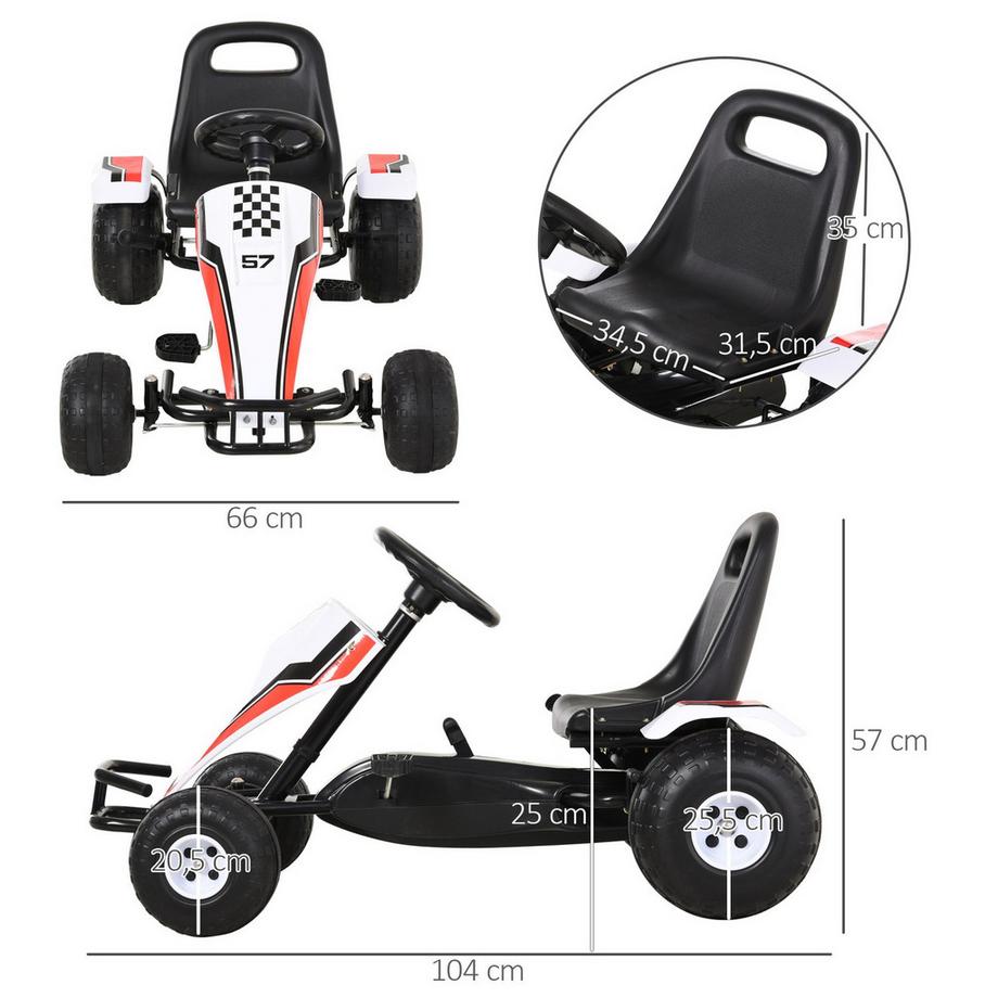 Northio  Go Kart Pour Enfants Voiture À Pédales Avec Pédales Et Freins, Construction En Acier, Blanc, 104X66X57Cm, Pour 3-8 Ans 