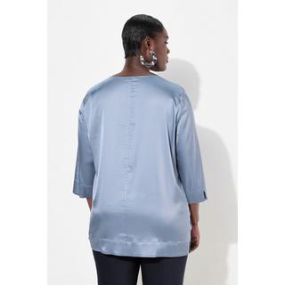 Ulla Popken  Blouse boxy en satin à col en V et manches 3/4 