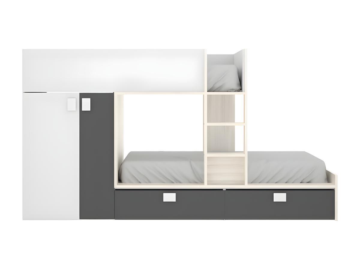 Vente-unique Letto a castello Armadio integrato 2 Bianco Rovere e Antracite JUANITO  