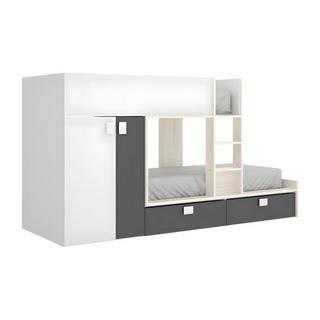 Vente-unique Letto a castello Armadio integrato 2 Bianco Rovere e Antracite JUANITO  