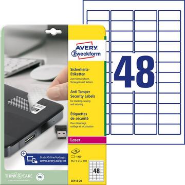 Avery Zweckform Sicherheits-Etiketten, 45.7 x 21.2 mm, 20 Bogen/960 Etiketten