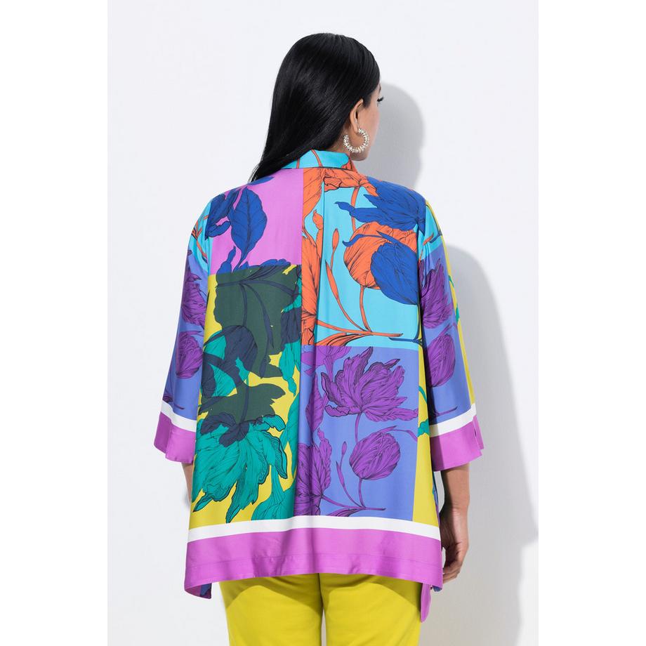 Ulla Popken Blusa Oversize Orlo a Punte Collo Camicia Maniche 3/4  