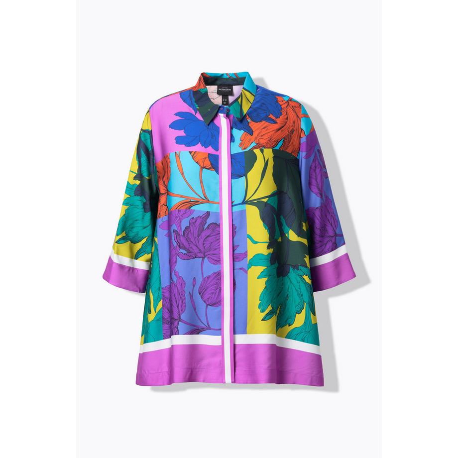 Ulla Popken Blusa Oversize Orlo a Punte Collo Camicia Maniche 3/4  