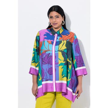 Bluse, Zipfelsaum, Oversized, Hemdkragen, 3/4-Arm