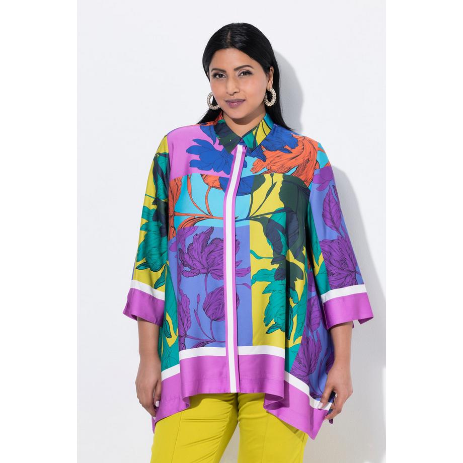 Ulla Popken Blusa Oversize Orlo a Punte Collo Camicia Maniche 3/4  