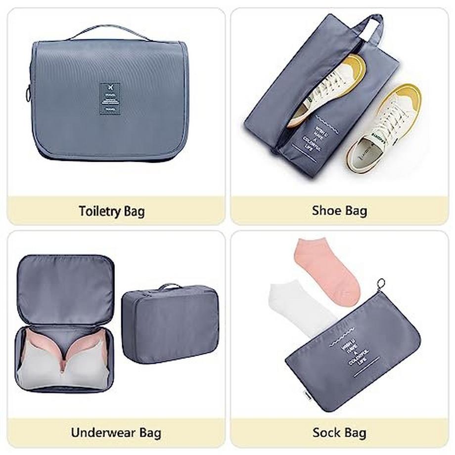 Only-bags.store  Cubes d'emballage 8 pièces, sacs à vêtements, organisateur de valises pour vacances et voyages, ensemble de cubes d'emballage, cube de voyage, système d'organisation pour valises – Gris sidéral 