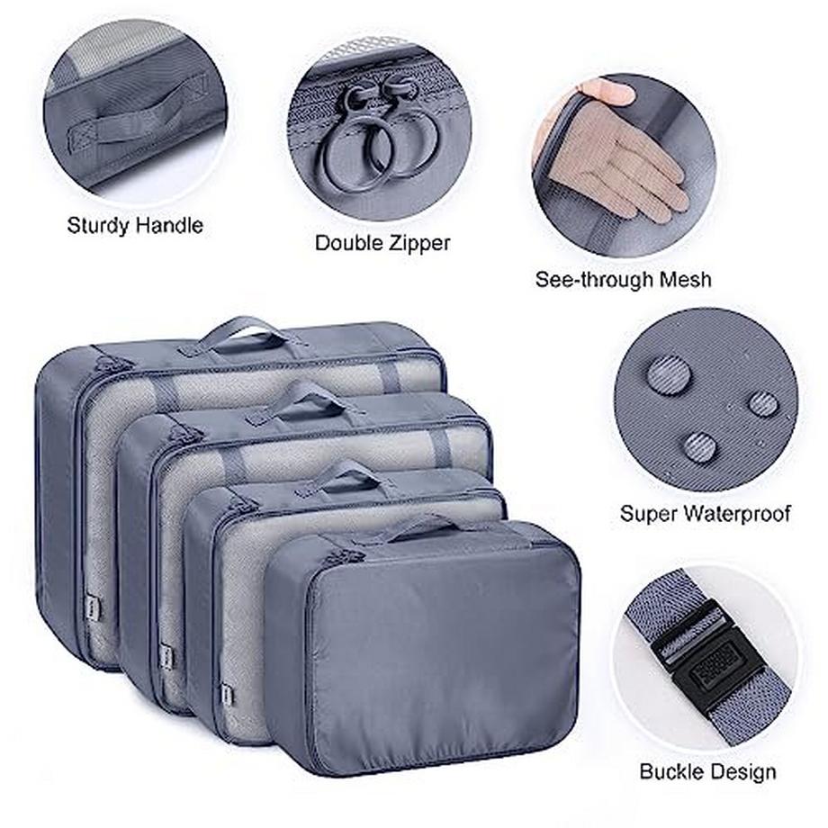 Only-bags.store  Cubes d'emballage 8 pièces, sacs à vêtements, organisateur de valises pour vacances et voyages, ensemble de cubes d'emballage, cube de voyage, système d'organisation pour valises – Gris sidéral 