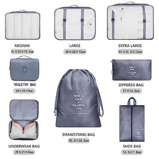 Only-bags.store  8-teilige Packwürfel, Kleidersäcke, Koffer-Organizer für Urlaub und Reisen, Packwürfel-Set, Reisewürfel, Organisationssystem für Koffer - Space Grey 