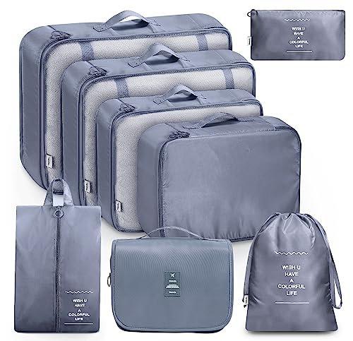 Only-bags.store  8-teilige Packwürfel, Kleidersäcke, Koffer-Organizer für Urlaub und Reisen, Packwürfel-Set, Reisewürfel, Organisationssystem für Koffer - Space Grey 