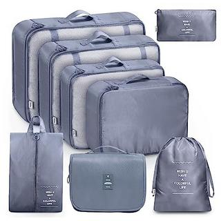 Only-bags.store  8-teilige Packwürfel, Kleidersäcke, Koffer-Organizer für Urlaub und Reisen, Packwürfel-Set, Reisewürfel, Organisationssystem für Koffer - Space Grey 