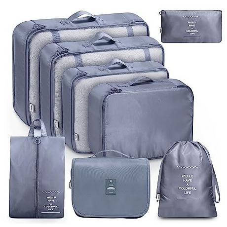 Only-bags.store  8-teilige Packwürfel, Kleidersäcke, Koffer-Organizer für Urlaub und Reisen, Packwürfel-Set, Reisewürfel, Organisationssystem für Koffer - Space Grey 