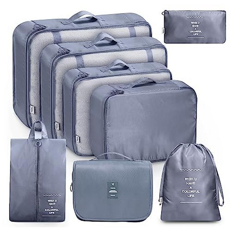 Only-bags.store  Cubes d'emballage 8 pièces, sacs à vêtements, organisateur de valises pour vacances et voyages, ensemble de cubes d'emballage, cube de voyage, système d'organisation pour valises – Gris sidéral 