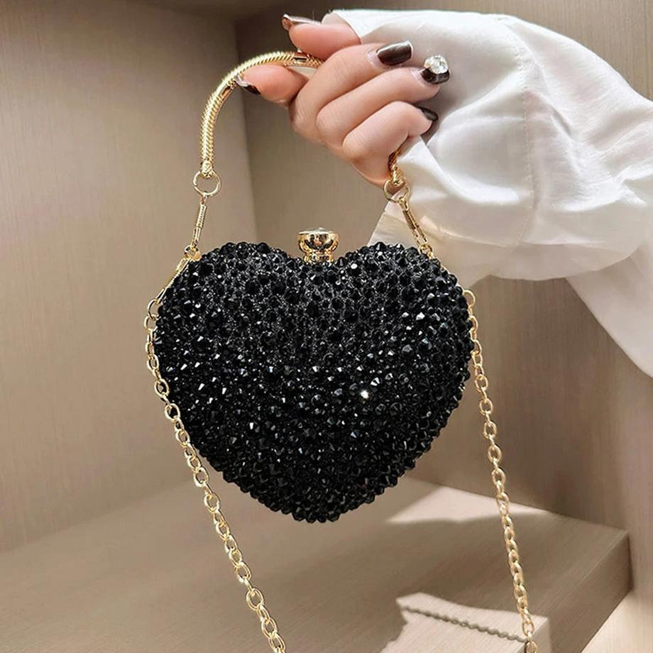 Luxe Diamant Incrustation Coeur Forme Cristal Sac À Main Pierres Sac À Bandoulière