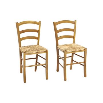 Lot de 2 chaises PAYSANNE Hêtre massif paille de riz Teinte  Chêne