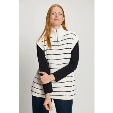 Pull sans manches en coton bio à rayures et col droit