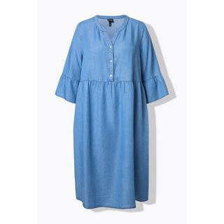 Ulla Popken Abito di jeans A-line Scollo a tunica Maniche 3/4 con volant  