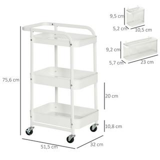 Northio Desserte Avec Tiroirs Étagère De Cuisine 3 Niveaux Sur Roulettes Pour Bureau Cuisine, Acier, Blanc, 51,5X32X75,6Cm  