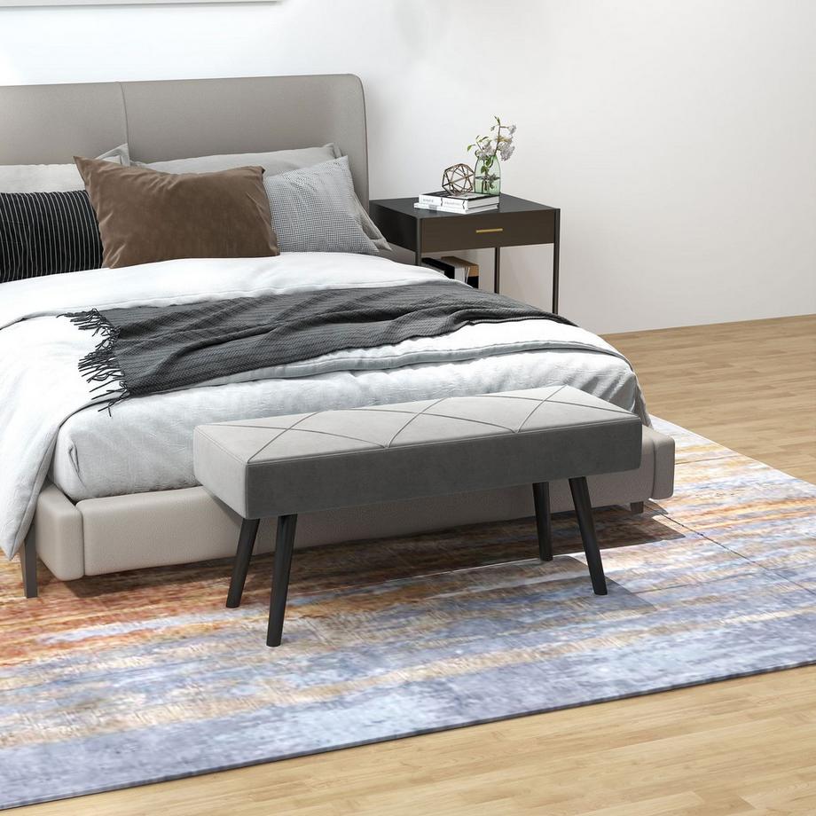 Northio Polsterbank In Samtoptik Sitzbank, Bettbank, Flurbank Mit X-Muster, Bis 120 Kg, Für Schlafzimmer, 100X36X45 Cm, Grau  