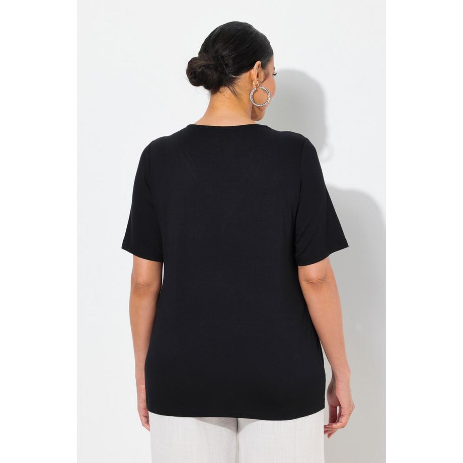 Ulla Popken T-Shirt Spitzenborte V-Ausschnitt Halbarm  