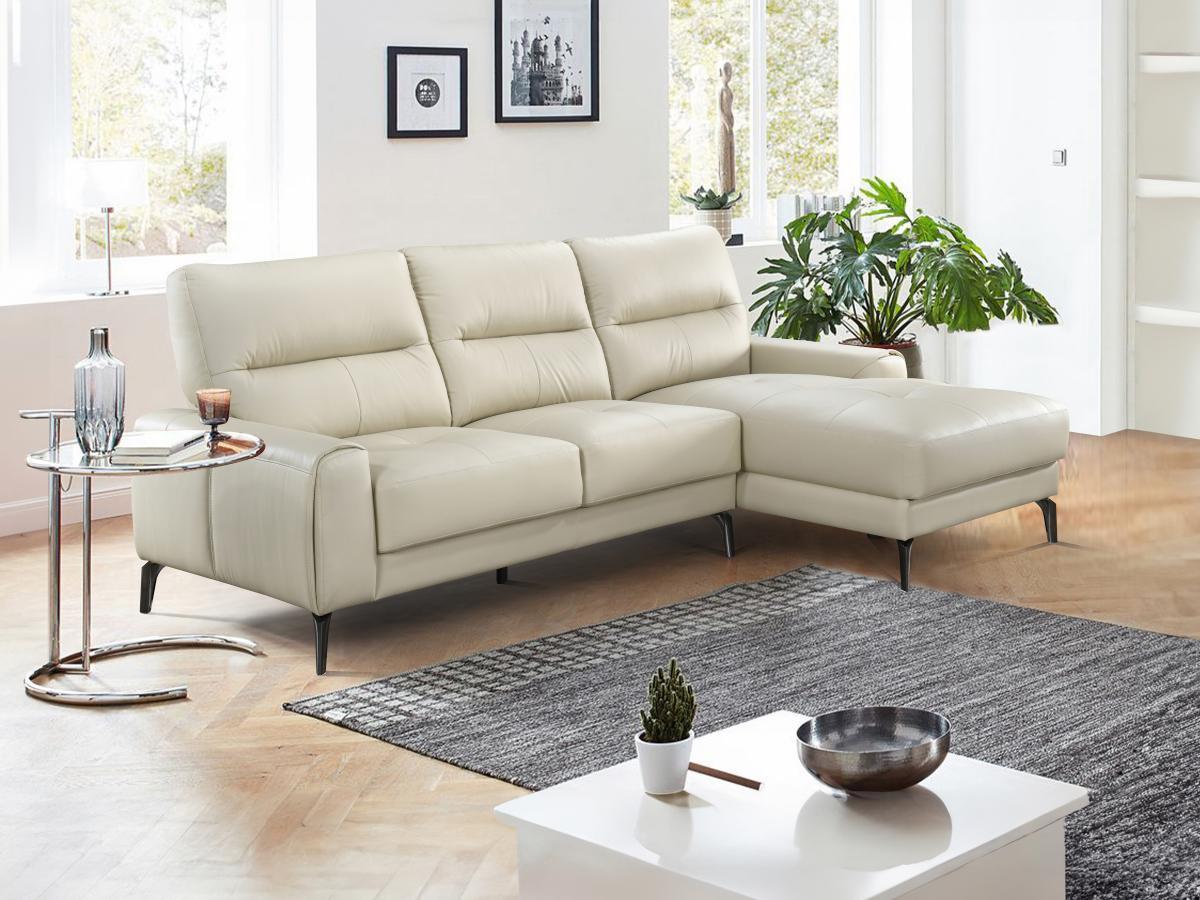 Vente-unique Ecksofa - Ecke rechts - Büffelleder - Beige - VALDANA  